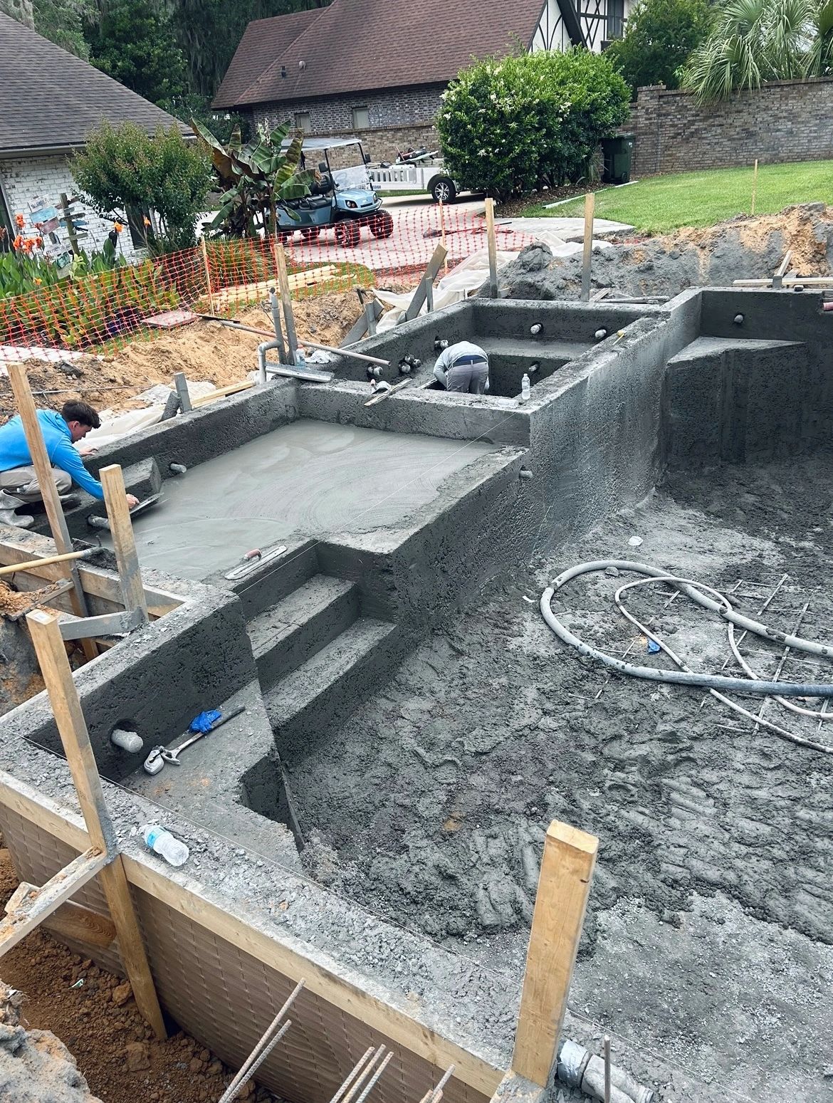 Concrete pool shell during construction