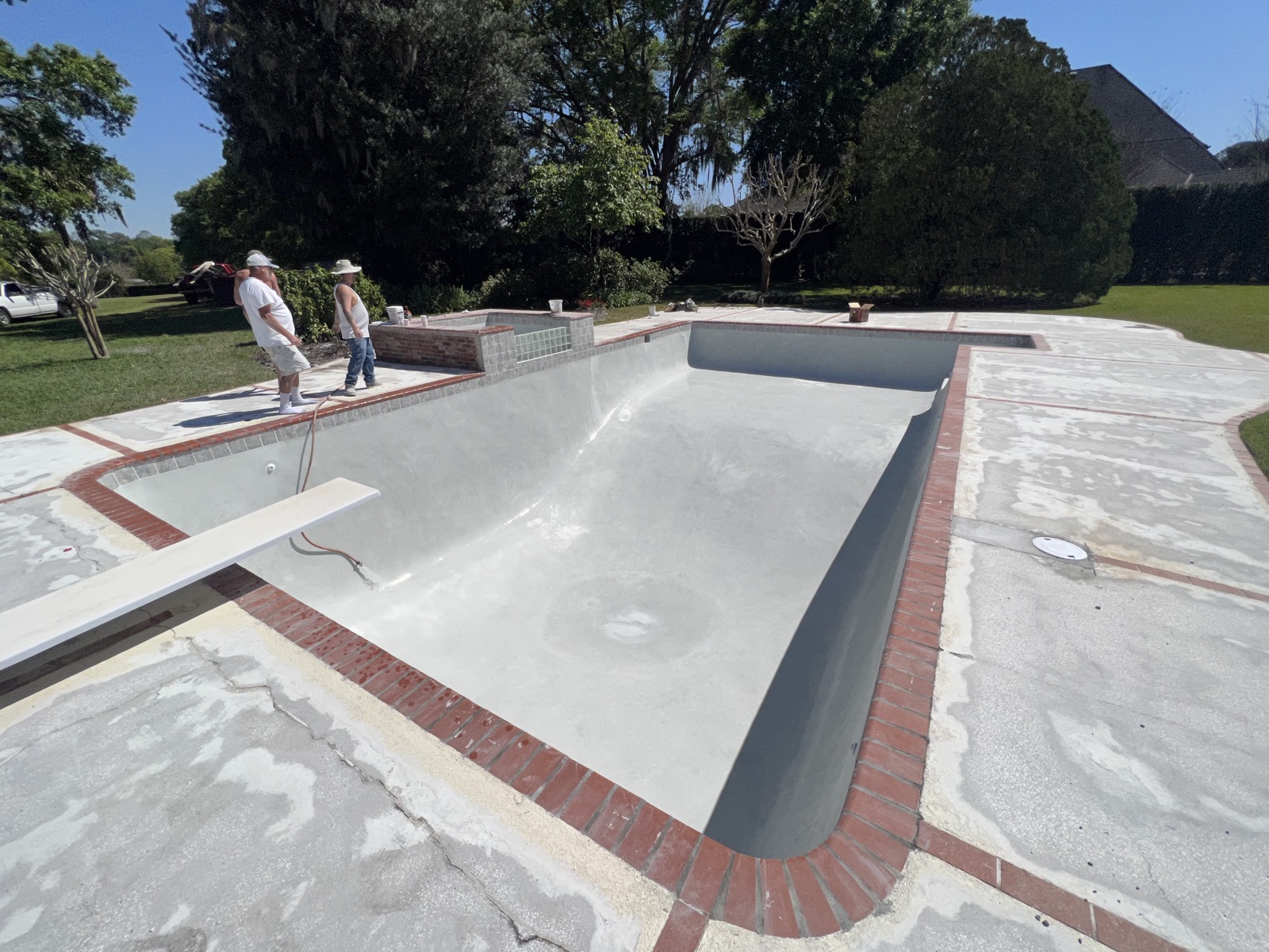 Pool interior finish being completed
