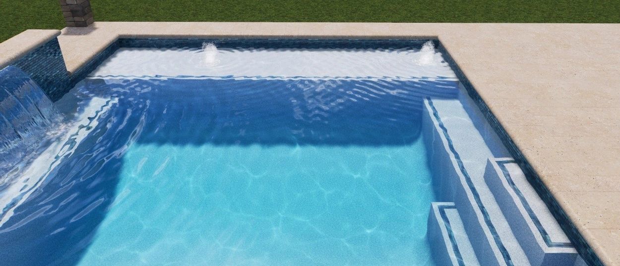 3D pool rendering showing water features and pool layout